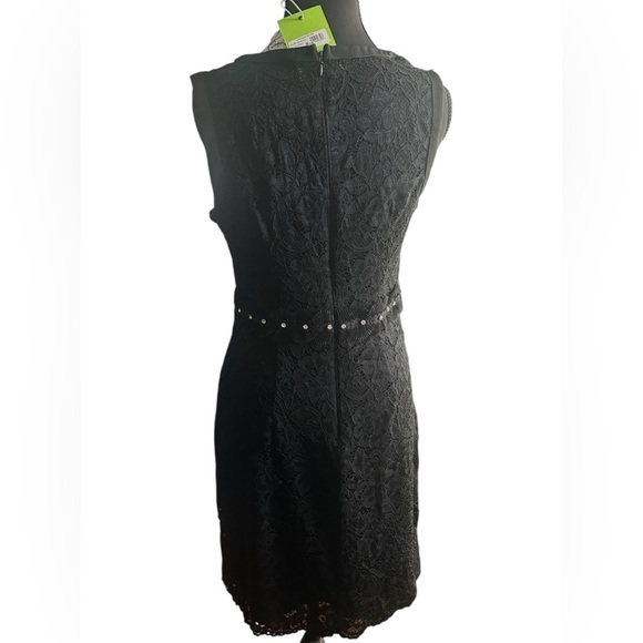 NWT Sam Edelman Black Lace Midi Dress with Accent Waist Size 6 - Picture 7 of 9